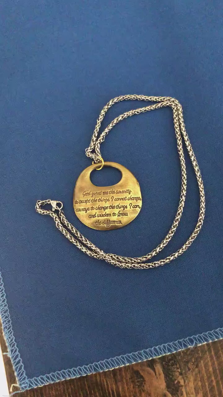 Wax Seal Antique Brass Serenity Prayer Faith Pendant - Serenity, Acceptance, Courage, Wisdom - Jewelry from an Antique Wax Seal -  140