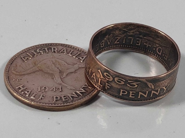 Australia Ring Half Penny Australian Coin Ring Handmade Custom Ring Gift For Friend Coin Ring Gift For Him Her Coin Collector World Coins