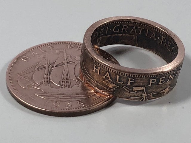 Britain Ring Half Penny England British Coin Ring Handmade Personal Jewelry Ring Gift For Friend Ring Gift For Him Her World Coin Collector