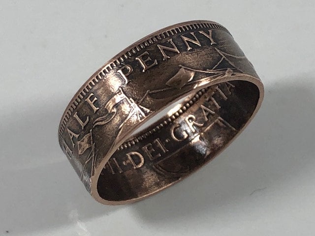 Britain Ring Half Penny England British Coin Ring Handmade Personal Jewelry Ring Gift For Friend Ring Gift For Him Her World Coin Collector