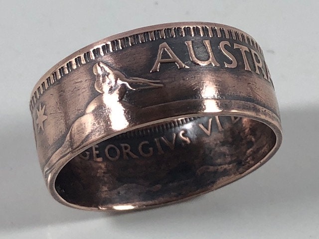 Australia Ring Large Penny Australian Coin Ring Handmade Custom Ring For Gift For Friend Coin Ring Gift For Him, Coin Collector World Coins