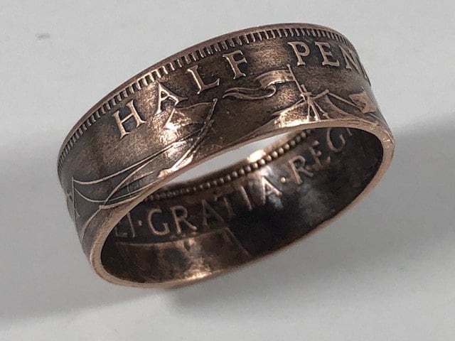 Britain Ring Half Penny England British Coin Ring Handmade Personal Jewelry Ring Gift For Friend Ring Gift For Him Her World Coin Collector