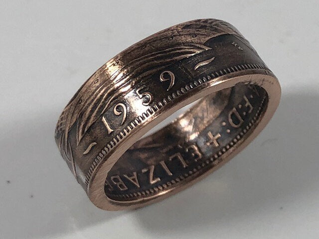 Britain Ring Half Penny England British Coin Ring Handmade Personal Jewelry Ring Gift For Friend Ring Gift For Him Her World Coin Collector