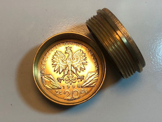 Polish Coin Pillbox Vintage Replica 1998 Vintage Antique Stash Snuff Box, Tobacco Box, Keepsake, Men's Gift Jewelry, World Coin Collector