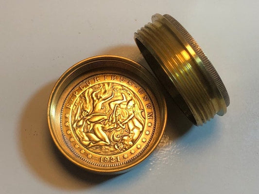 Dancers Medieval Coin Pillbox, Vitamins - Vintage Antique Stash Snuff Box, Tobacco Box, Keepsake, Men's Gift Jewelry, World Coin Collector