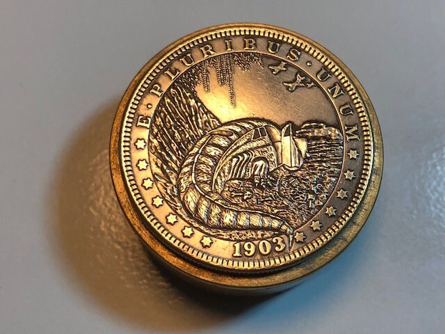 Pill Box Reptile Car Coin Pillbox - Vintage Antique Stash Snuff Box, Tobacco Box, Keepsake, Men's Gift Jewelry, World Coin Collector