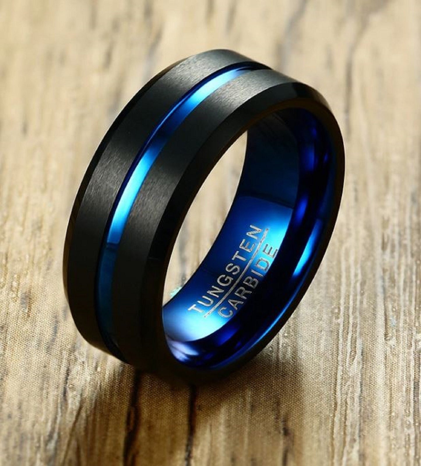 Tungsten Carbide Vintage Wedding Band Ring Black/Blue For Men - Anniversary & Wedding - Friendship - Anytime, Best Friend