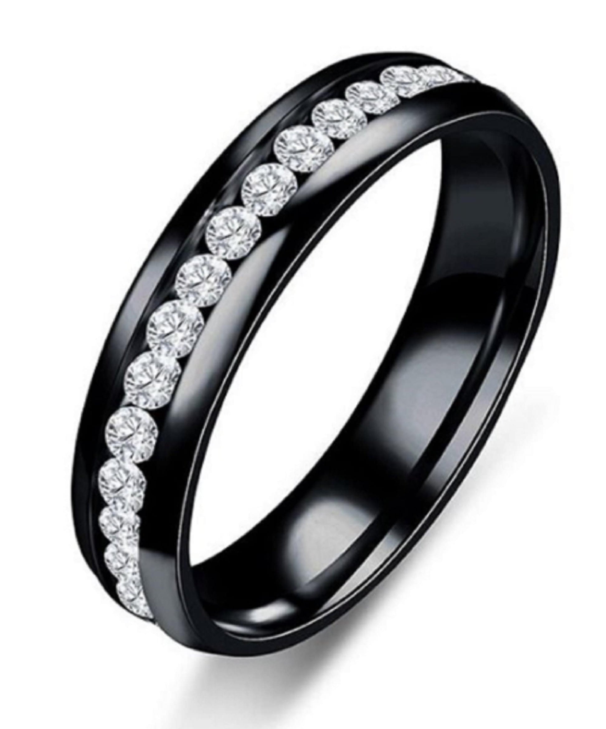 Black Zirconia Eternity Titanium Ring Stainless Steel - Anniversary & Wedding, Friendship, Anniversary, Birthday, Promise, Just Because