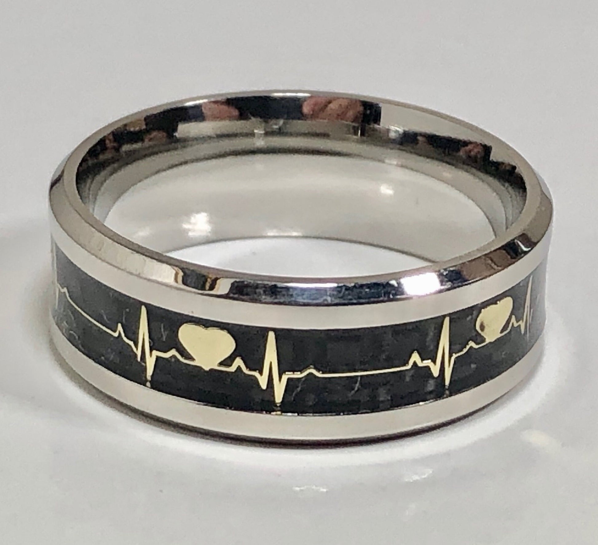 His and Her Stainless Steel Electrocardiogram Ring (ECG) Promise Heartbeat Ring - Anniversary & Wedding - Friendship - Anytime -Cardiologist