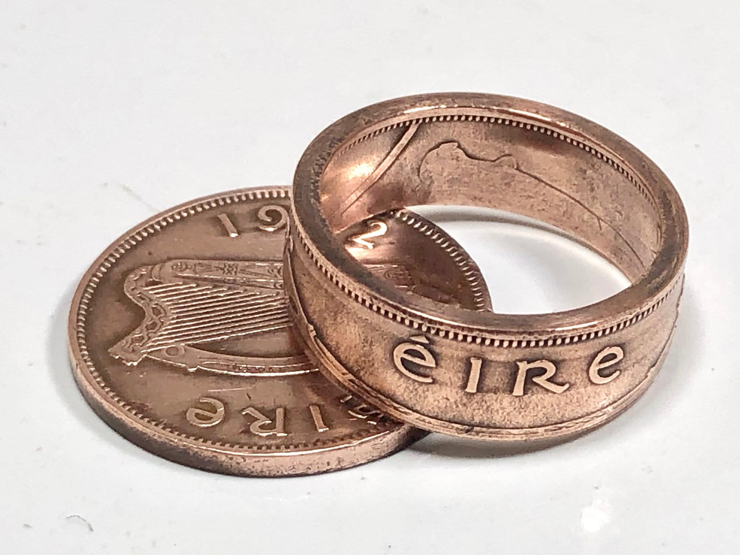 Ireland Coin Ring 2 Pence Irish Eire Harp Lucky Irish Handmade Custom For Gift For Friend Coin Ring Gift For Him Coin Collector, World Coins