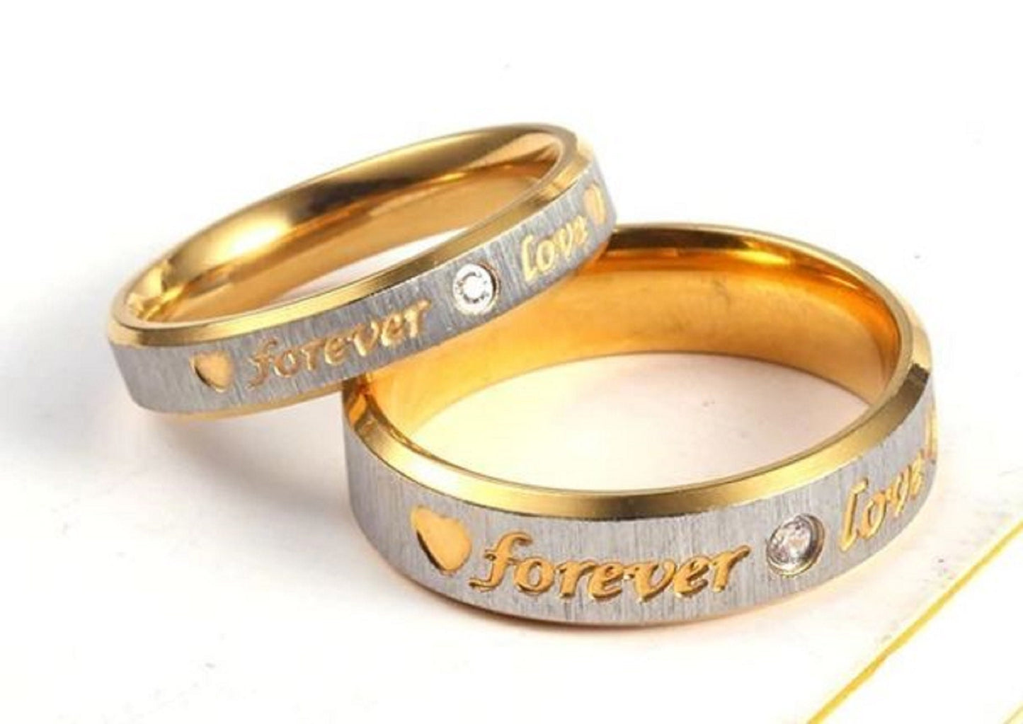 Couples "Forever Love" Ring Set for Him & Her - Friendship, Promise, Engagement, Wedding, Stainless Steel