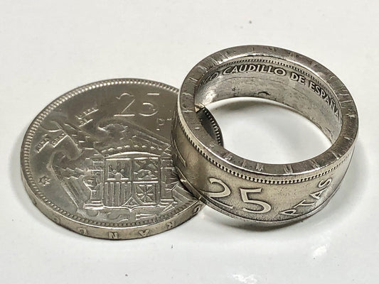 Spain Ring 25 PTAS Spanish Ring Vintage Handmade Jewelry Gift Charm For Friend Coin Ring Gift For Him Her World Coins Collector