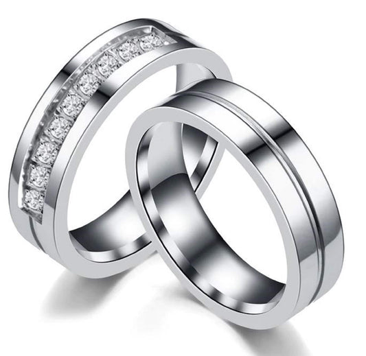 Titanium Steel Couples Ring Set for Him & Her Cubic Zirconia Friendship, Promise, Engagement, Wedding