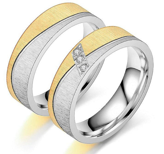 Cubic Zirconia Couples Ring Set Lovers Stainless Steel Bague Gold Color Friendship, Promise, Engagement, Wedding, Rings
