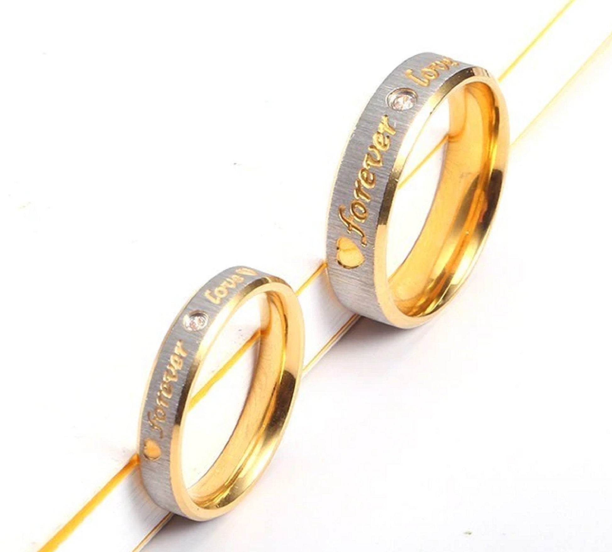 Couples "Forever Love" Ring Set for Him & Her - Friendship, Promise, Engagement, Wedding, Stainless Steel