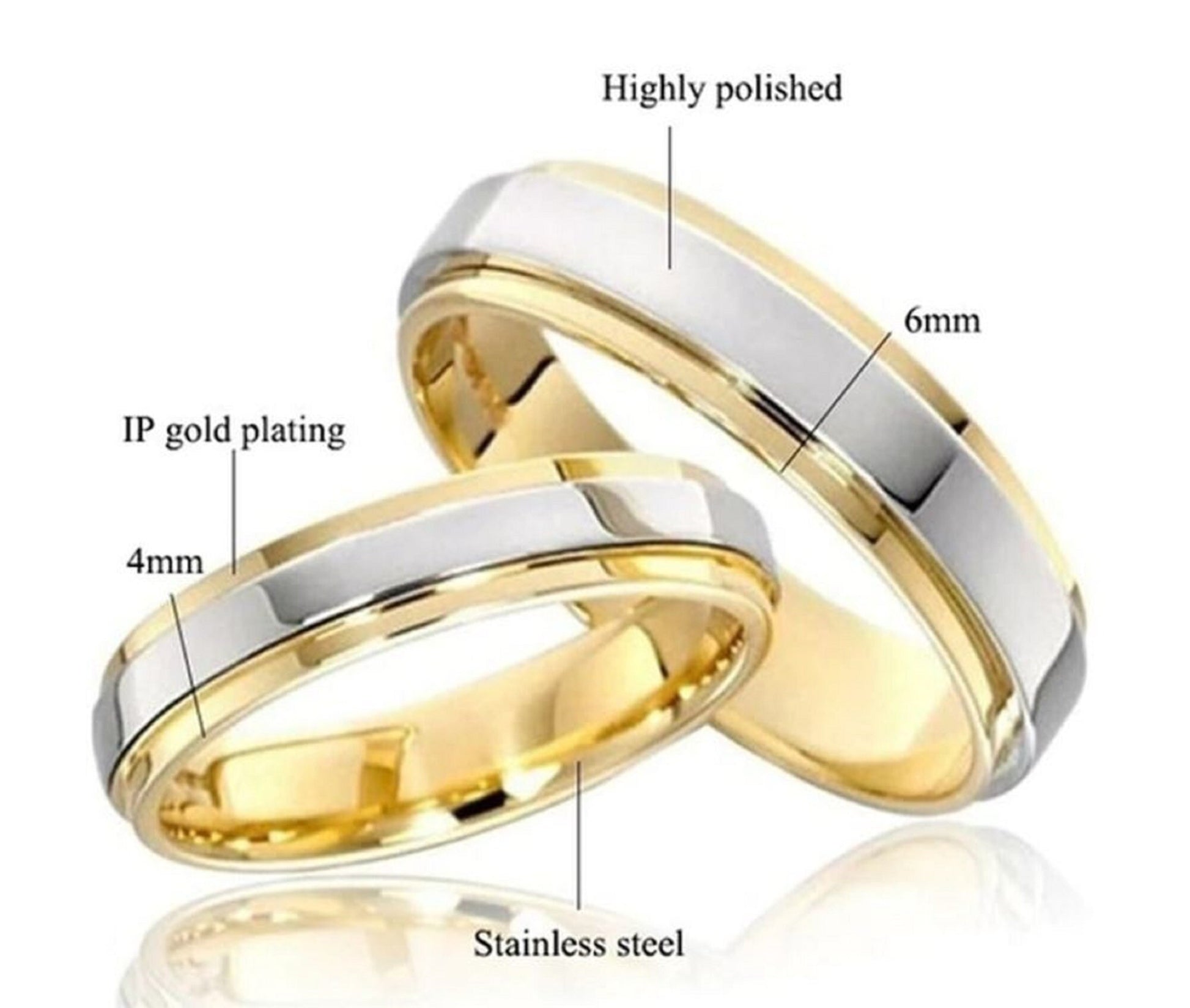 Gold Stainless Steel Couples Ring Set for Him & Her Plated Bands - Friendship, Promise, Engagement, Wedding, Anniversary, Celebration