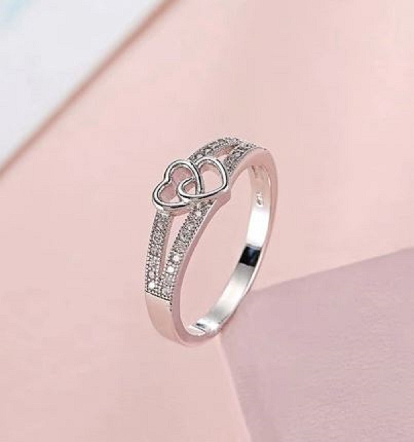 Sterling Silver Double Crossed Heart Cubic Zirconia Love Ring - Birthday, Anniversary, Wedding, Promise, Just Because