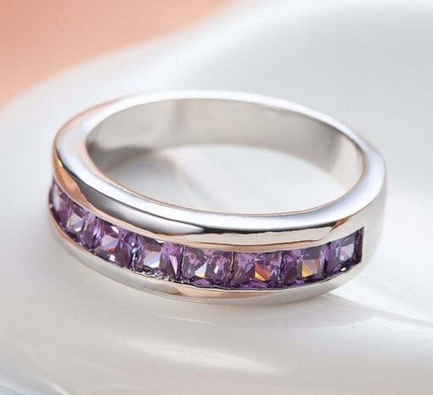 Stainless Steel Purple Crystal Ring Jewelry Charm for Her - Anniversary, Birthday, Engagement, Just Because, Mother's Day