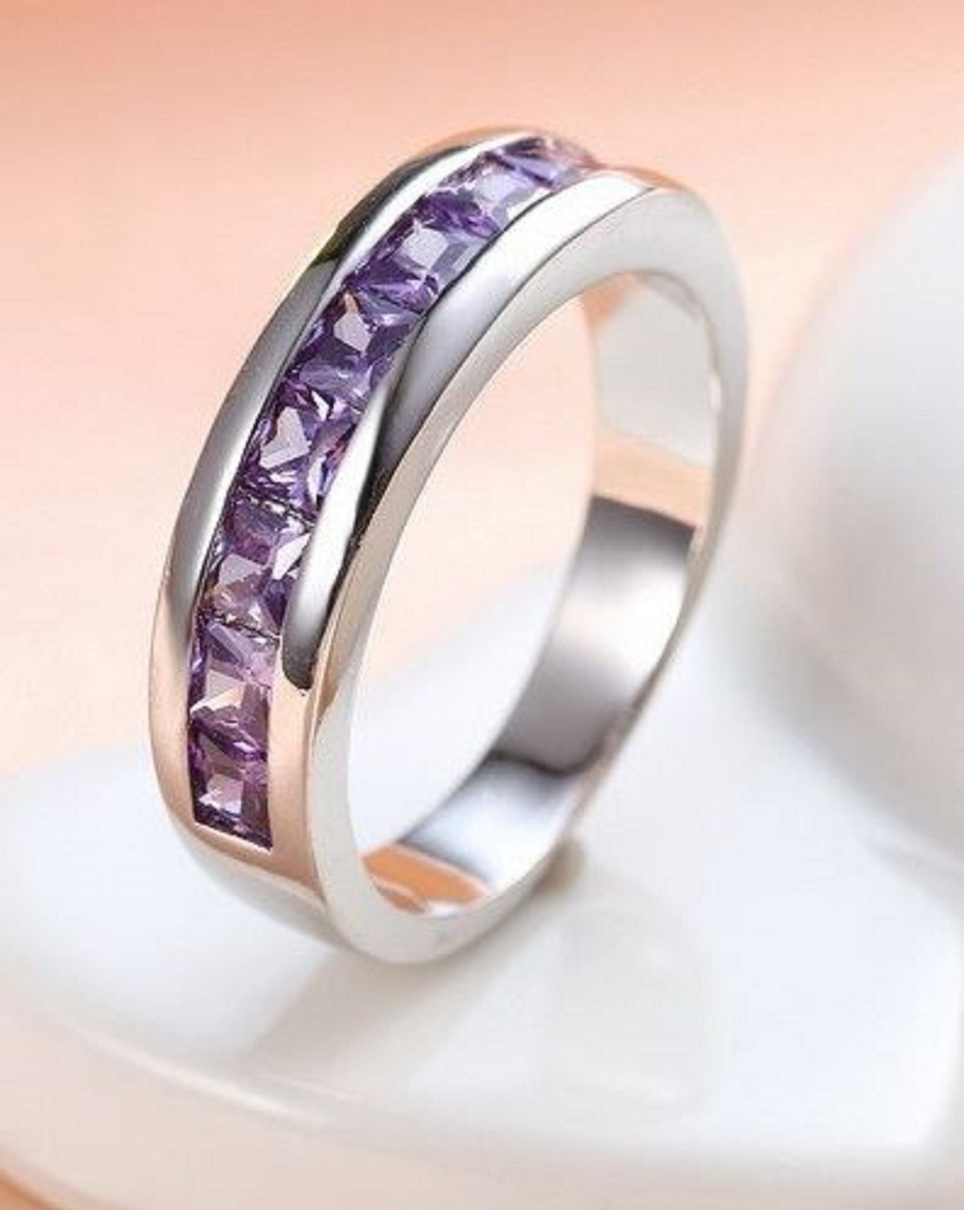 Stainless Steel Purple Crystal Ring Jewelry Charm for Her - Anniversary, Birthday, Engagement, Just Because, Mother's Day