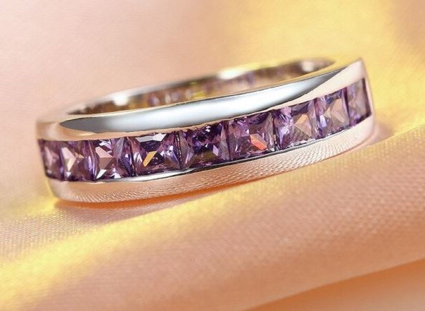 Stainless Steel Purple Crystal Ring Jewelry Charm for Her - Anniversary, Birthday, Engagement, Just Because, Mother's Day