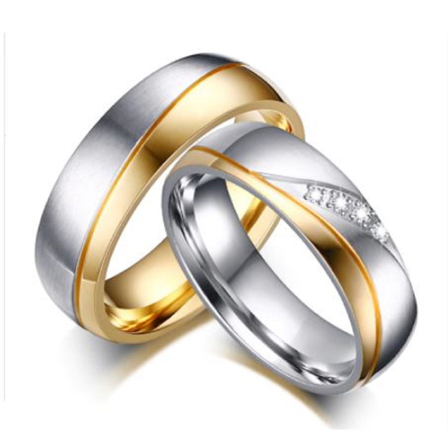 Lovers Stainless Steel Couples Ring Set IP Gold Plating with Cubic Zirconia, Friendship, Promise, Engagement, Wedding, Rings