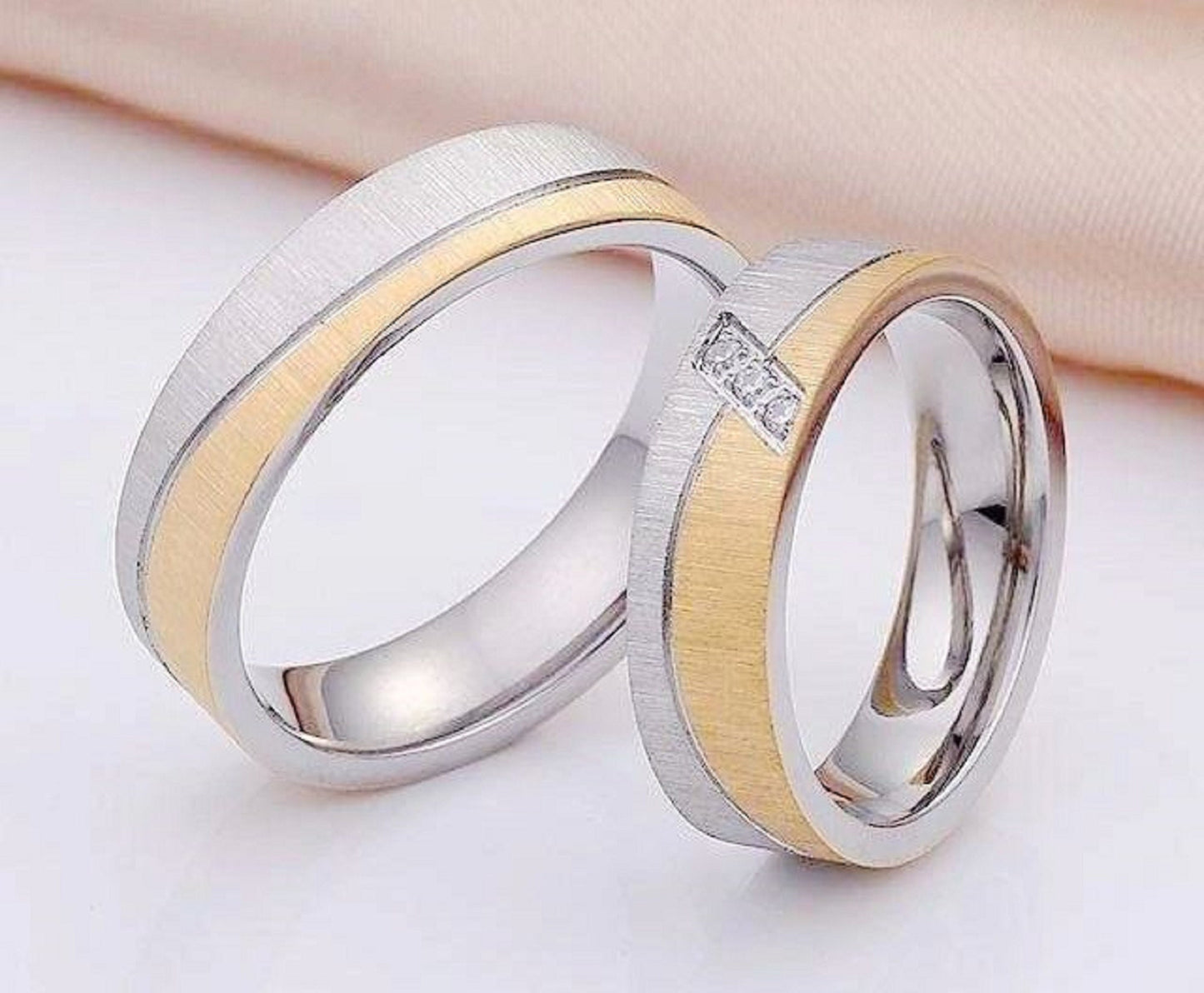 Cubic Zirconia Couples Ring Set Lovers Stainless Steel Bague Gold Color Friendship, Promise, Engagement, Wedding, Rings