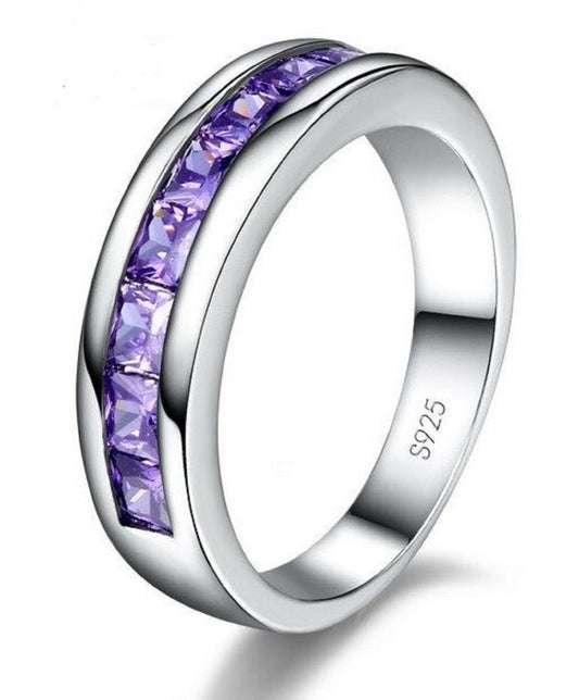 Stainless Steel Purple Crystal Ring Jewelry Charm for Her - Anniversary, Birthday, Engagement, Just Because, Mother's Day