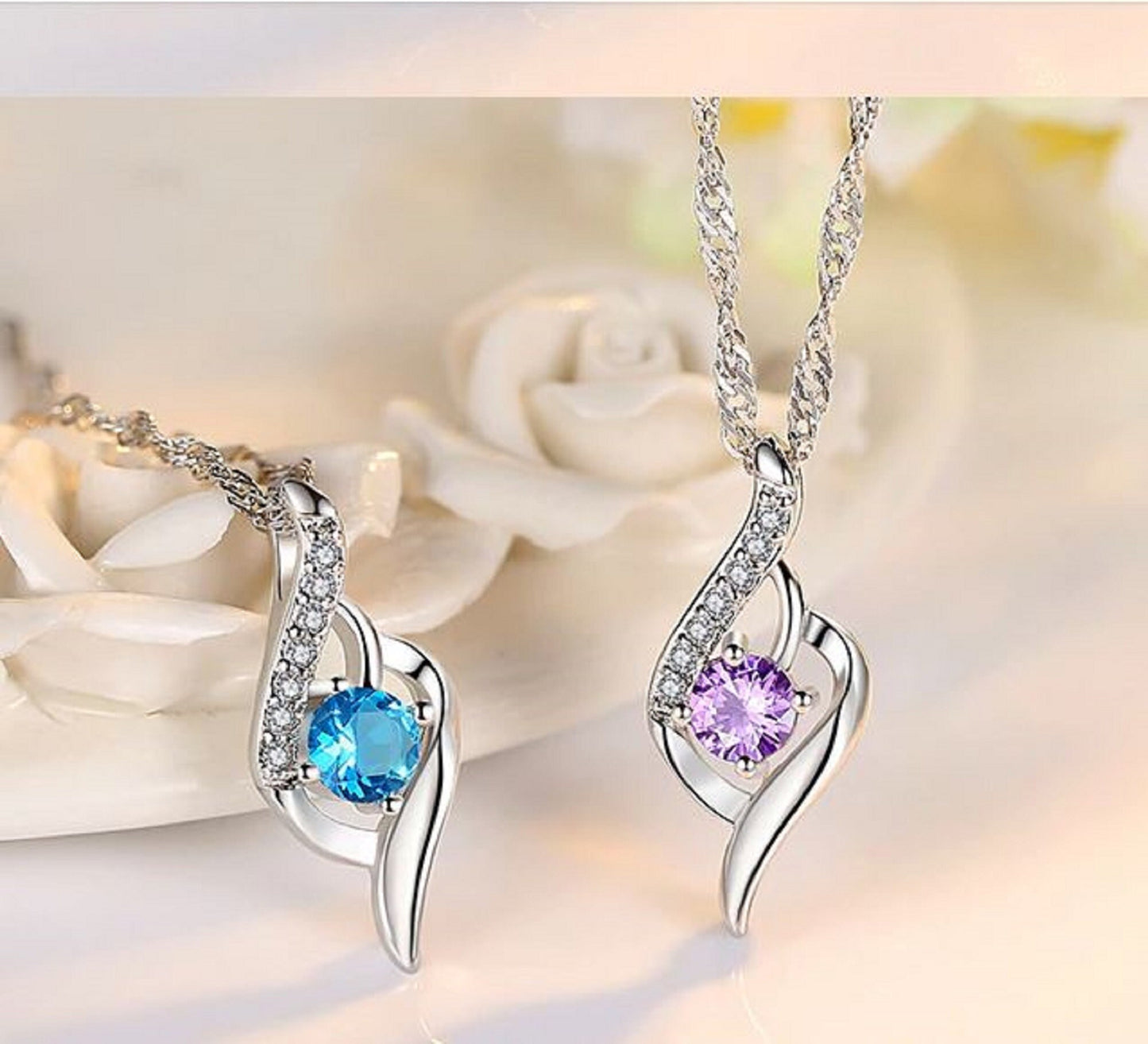 Crystal Zirconia Heart Pendant Necklace Sterling Silver Plated - Birthday, Mother's Day, Friendship, Love