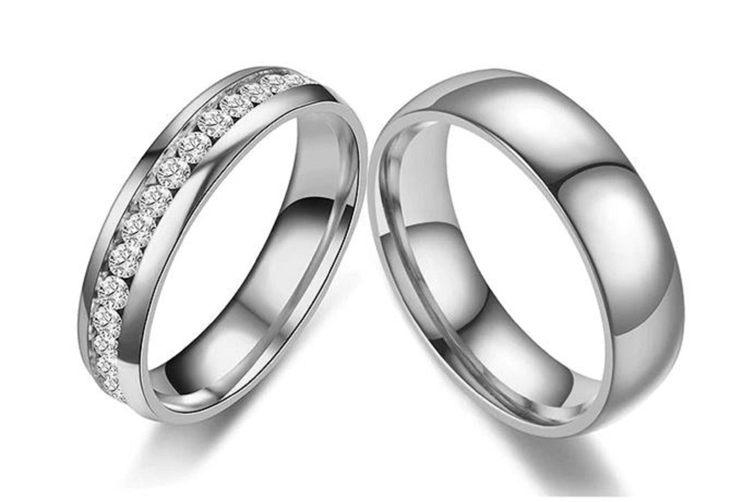 Couples Eternity Wedding Ring Set Titanium Steel and Crystal for Him & Her - Friendship, Promise, Engagement, Anniversary, Just Because