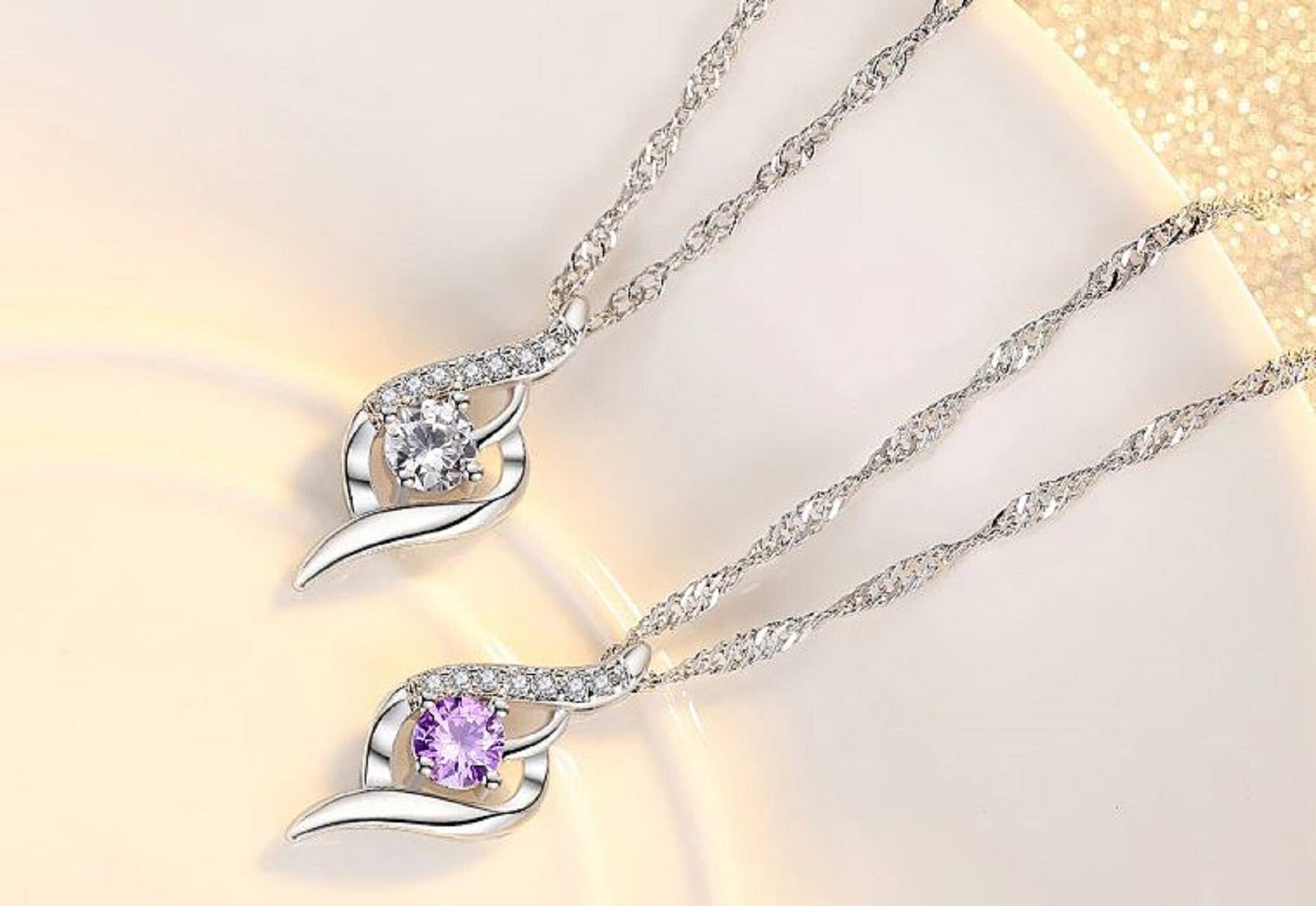 Crystal Zirconia Heart Pendant Necklace Sterling Silver Plated - Birthday, Mother's Day, Friendship, Love