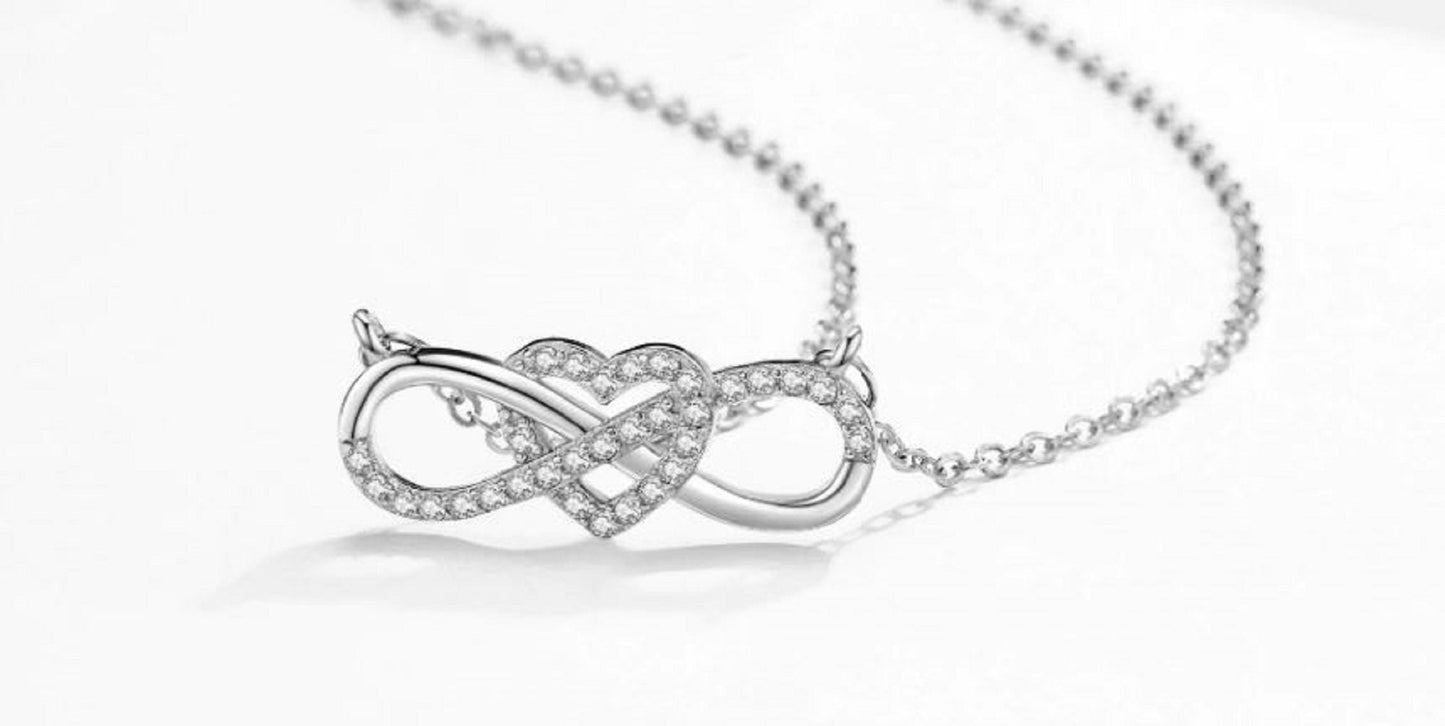Sterling Silver Heart Infinity Love & Luck Necklace with Cubic Zirconia - Friendship, Promise, Mother's Day, Birthday, Just Because