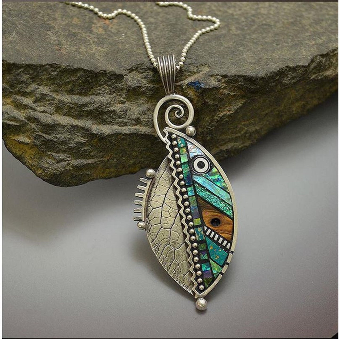 Bohemian Necklace Leaf Pendant Ethnic Vintage Multi-colored- Friendship, Promise, Mother's Day, Birthday, Just Because