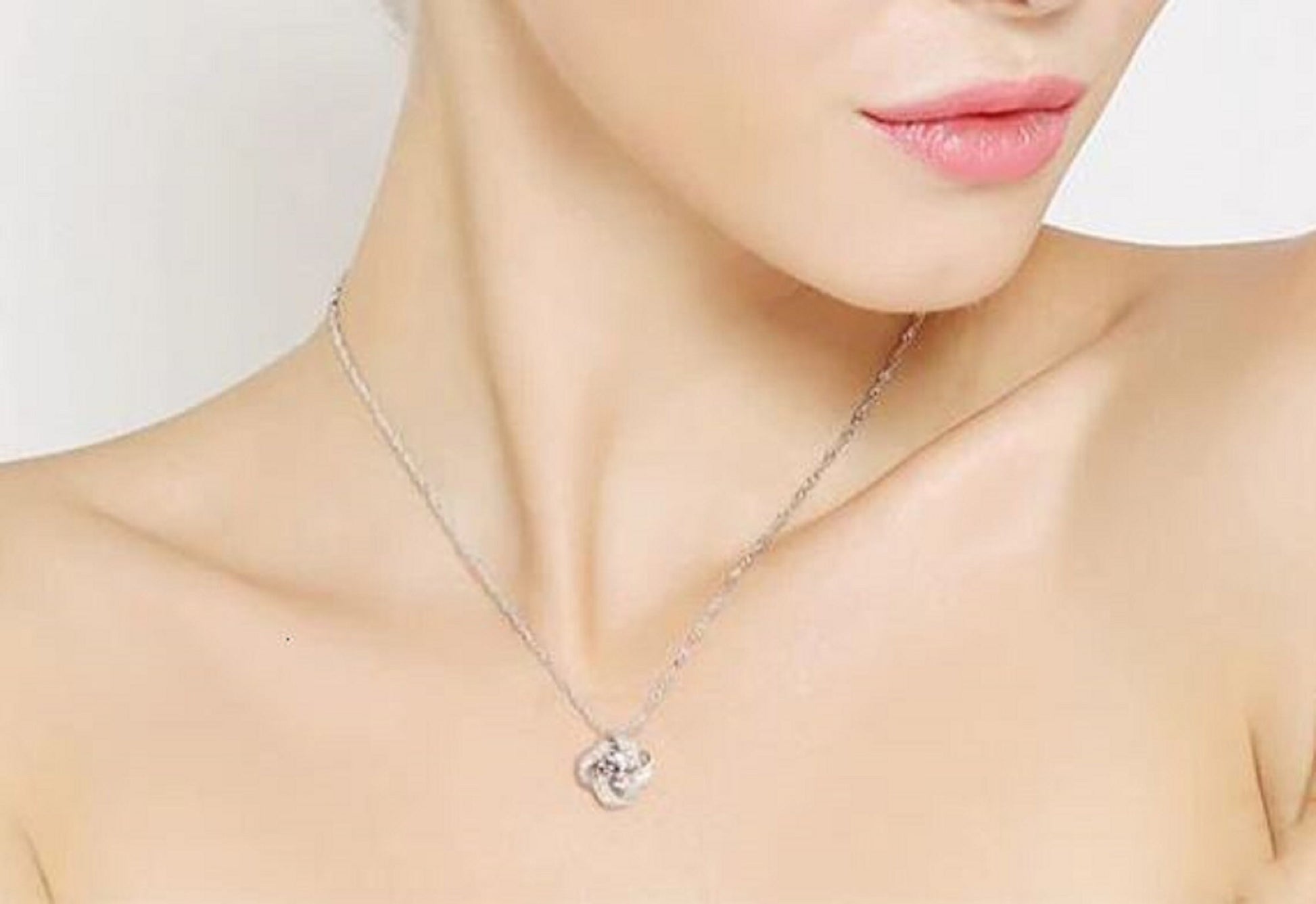 Sterling Silver Four Leaf Clover Neckline Necklace with Cubic Zirconia - Friendship, Promise, Mother's Day, Birthday, Just Because