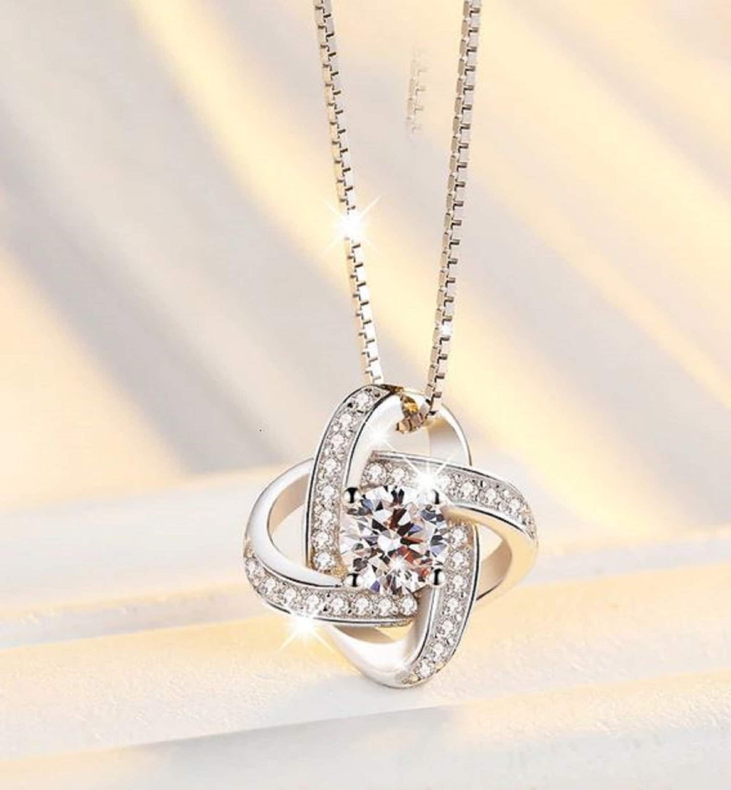 Sterling Silver Four Leaf Clover Neckline Necklace with Cubic Zirconia - Friendship, Promise, Mother's Day, Birthday, Just Because