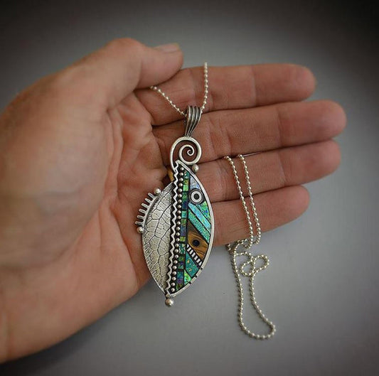 Bohemian Necklace Leaf Pendant Ethnic Vintage Multi-colored- Friendship, Promise, Mother's Day, Birthday, Just Because