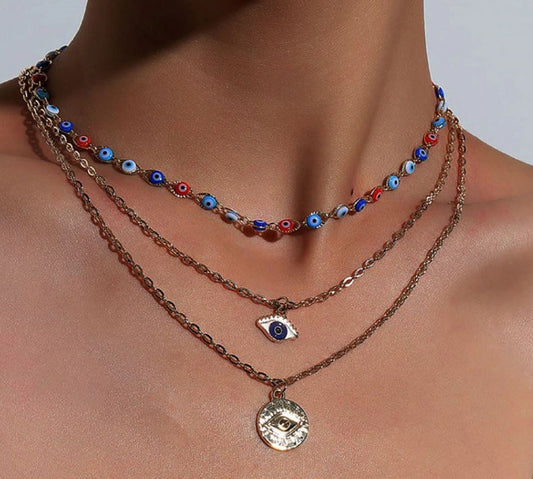 Bohemian Turkish Evil Eye Multilayer Beaded Necklace For Women Devil Pendant Choker - Good Luck, Friendship, Just Because