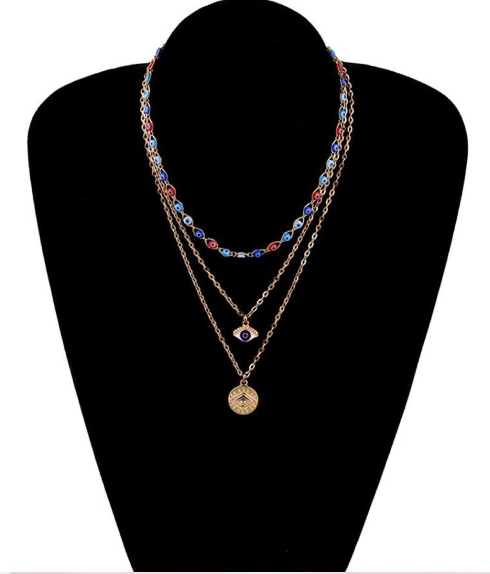 Bohemian Turkish Evil Eye Multilayer Beaded Necklace For Women Devil Pendant Choker - Good Luck, Friendship, Just Because