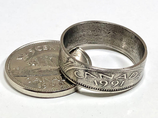 Canada Coin Ring Five Cents Canadian Nickel Ring Handmade Jewelry Gift Charm For Friend Coin Ring Gift For Him Her World Coins Collector