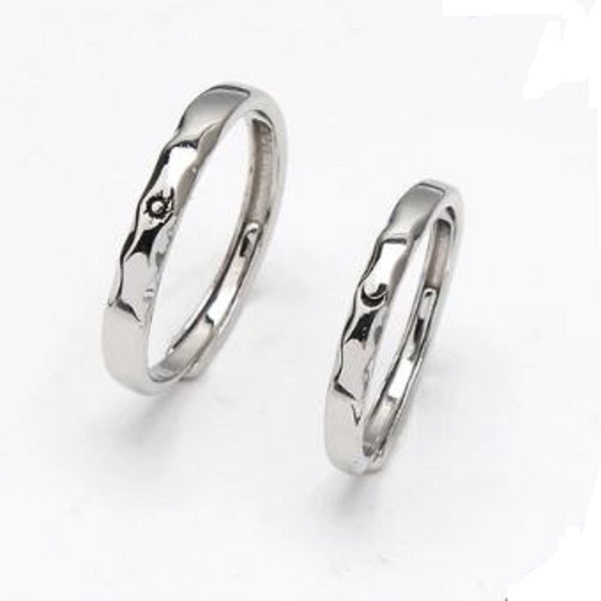 Sun Moon Adjustable Ring Silver Color Couples Ring Set For Men and Women - Friendship, Promise, Engagement