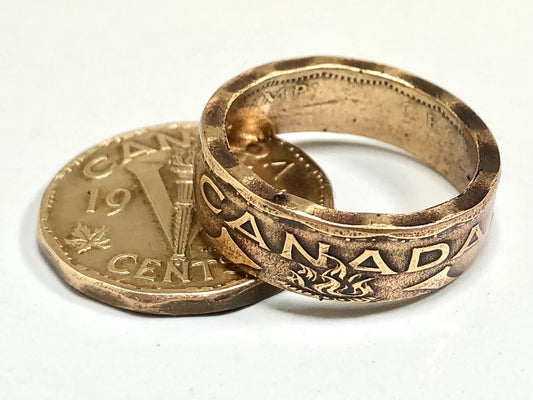 Canada Ring Five Cent Victory Nickel Canadian 1943 Handmade Personal Jewelry Ring Gift For Friend Ring Gift For Him Her World Coin Collector