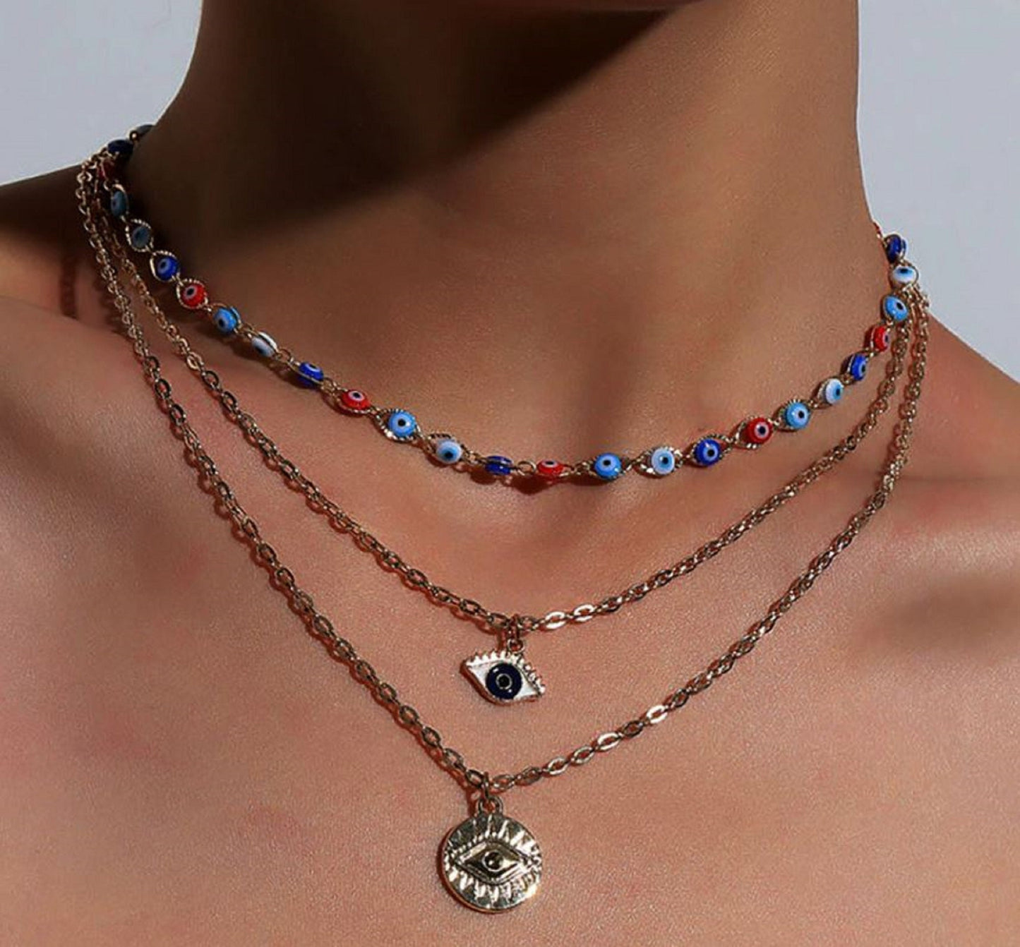 Bohemian Turkish Evil Eye Multilayer Beaded Necklace For Women Devil Pendant Choker - Good Luck, Friendship, Just Because