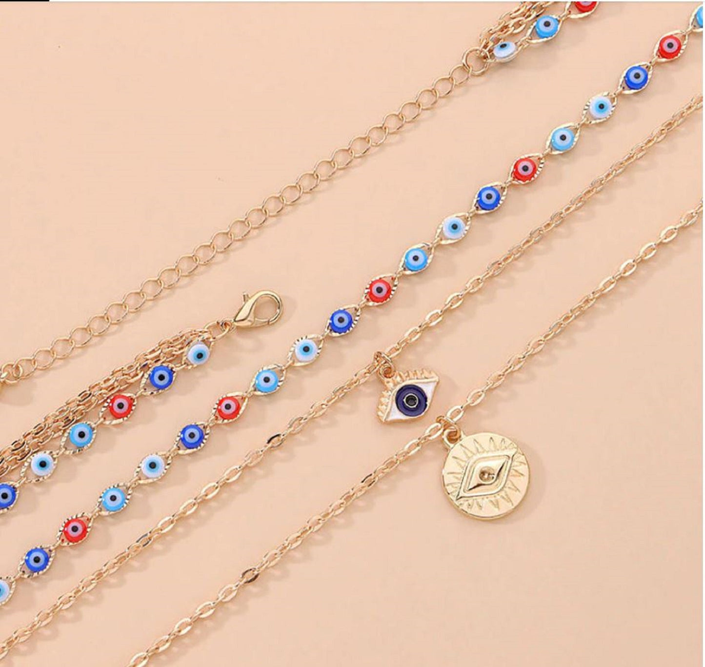 Bohemian Turkish Evil Eye Multilayer Beaded Necklace For Women Devil Pendant Choker - Good Luck, Friendship, Just Because