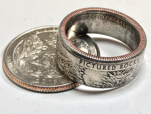 USA Ring Michigan Pictured Rocks Quarter Coin Ring