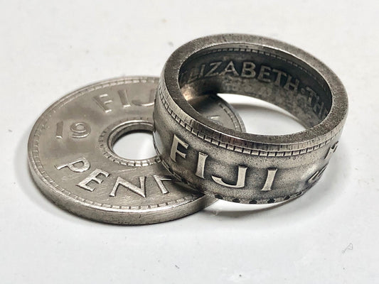 Vintage Fiji One Penny Fijian Coin Ring HandMade in Canada
