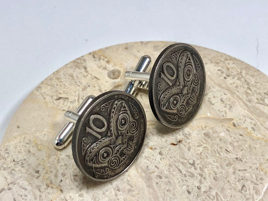 New Zealand Coin Cuff Links Māori Koruru Custom Made Vintage Rare coins - Personal Touch Great Gift One-of-Kind Coin Enthusiast Suit & Tie