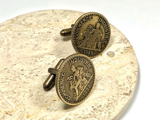 France Coin Cuff Links French 1 Franc 1923 Custom Made Vintage and Rare coins - Personal Touch - Coin Enthusiast - Suit and Tie Accessory