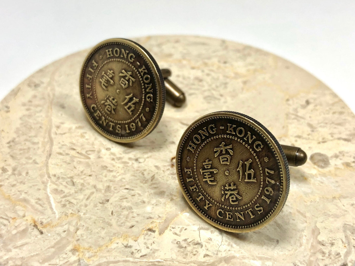Hong Kong Coin Cuff Links China 50 Cents Jewelry Cufflinks Coin Charm Gift For Friend Charm Gift For Him, Her, Coin Collector, World Coins