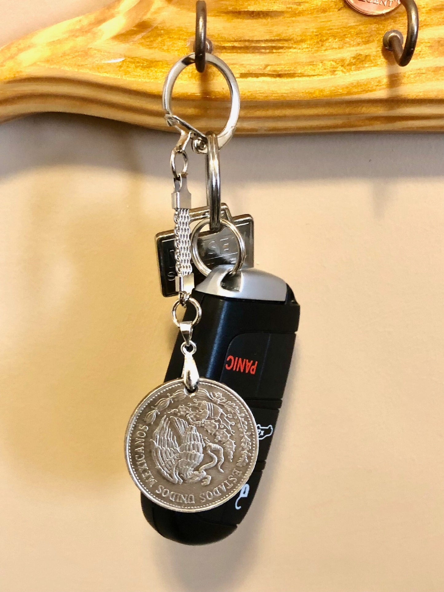 Mexico Coin Keychain Mexican 10 Pesos Rare Find Personal Old Vintage Handmade Jewelry Gift Friend Charm For Him Her World Coin Collector