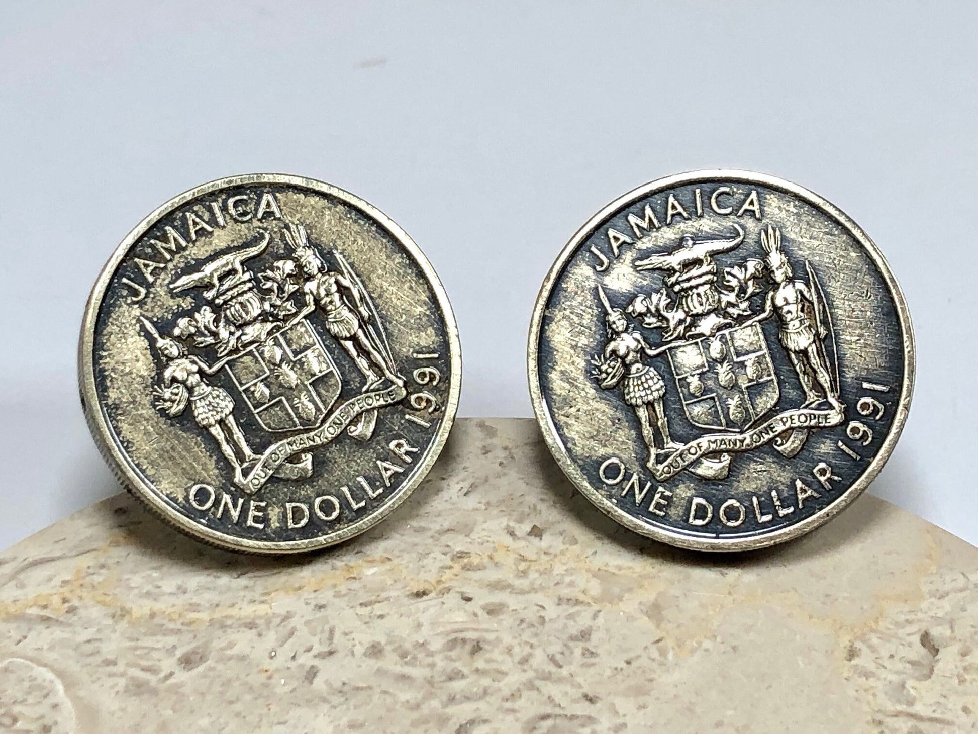 Jamaica Coin Cuff Links Jamaican One Dollar Personal Cufflinks Vintage Handmade Jewelry Gift Friend Charm For Him Her World Coin Collector