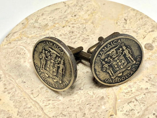 Jamaica Coin Cuff Links Jamaican One Dollar Personal Cufflinks Vintage Handmade Jewelry Gift Friend Charm For Him Her World Coin Collector